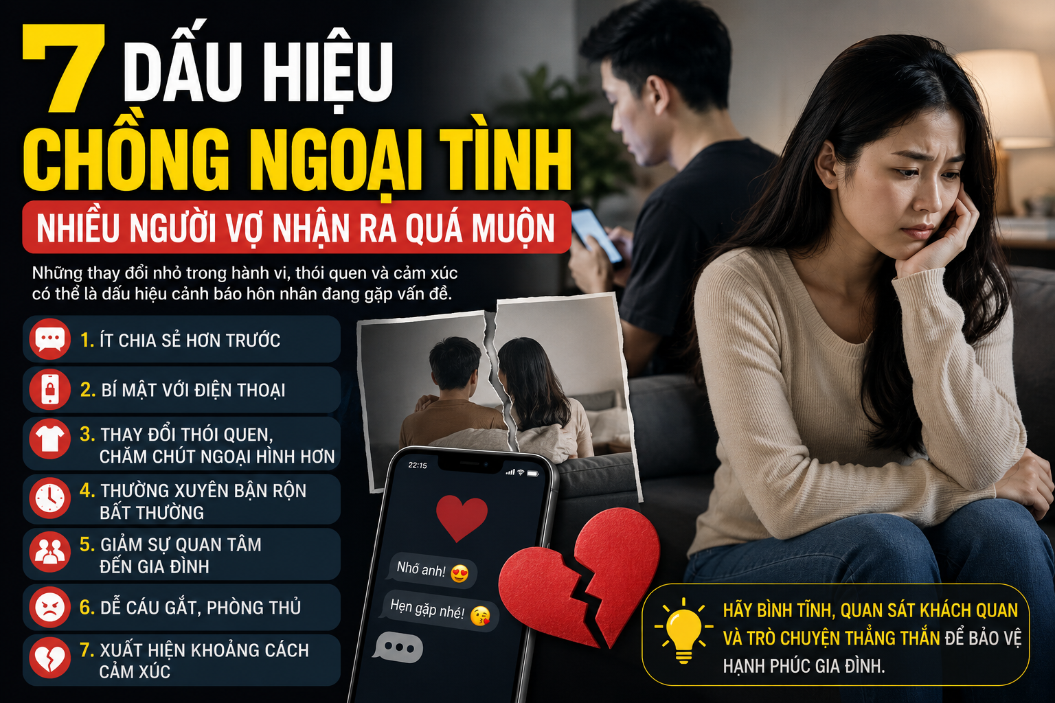 7 Dấu Hiệu Chồng Ngoại Tình