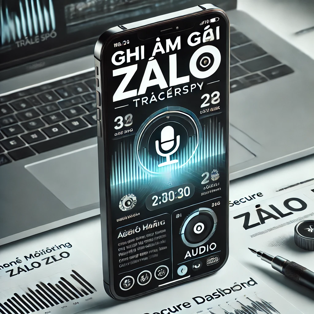 Hình đại diện bài viết ghi âm gọi Zalo Tracerspy với giao diện điện thoại, sóng âm thanh và biểu tượng micro.