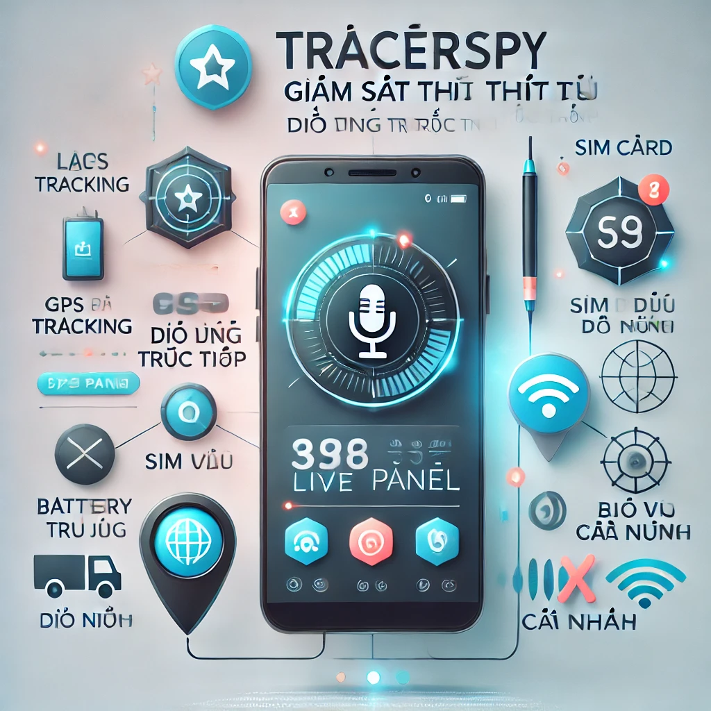 Hình đại diện Tracerspy Live Panel – Giám sát thiết bị di động trực tiếp với giao diện bảng điều khiển, theo dõi GPS, ghi âm môi trường, trạng thái pin, Wi-Fi và cảnh báo thay đổi SIM.