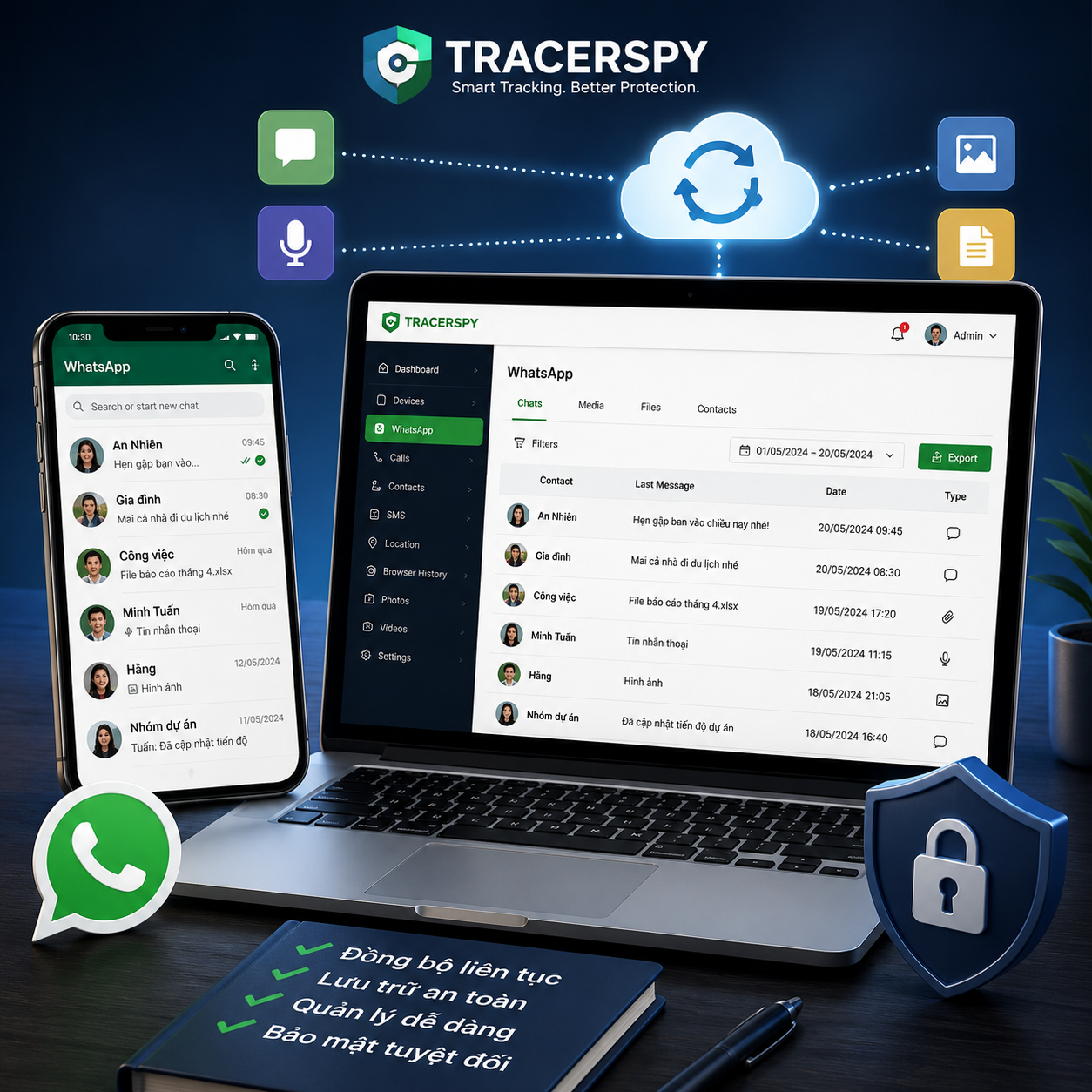 Quản lý và đồng bộ lịch sử WhatsApp với TracerSpy trên thiết bị được quản lý