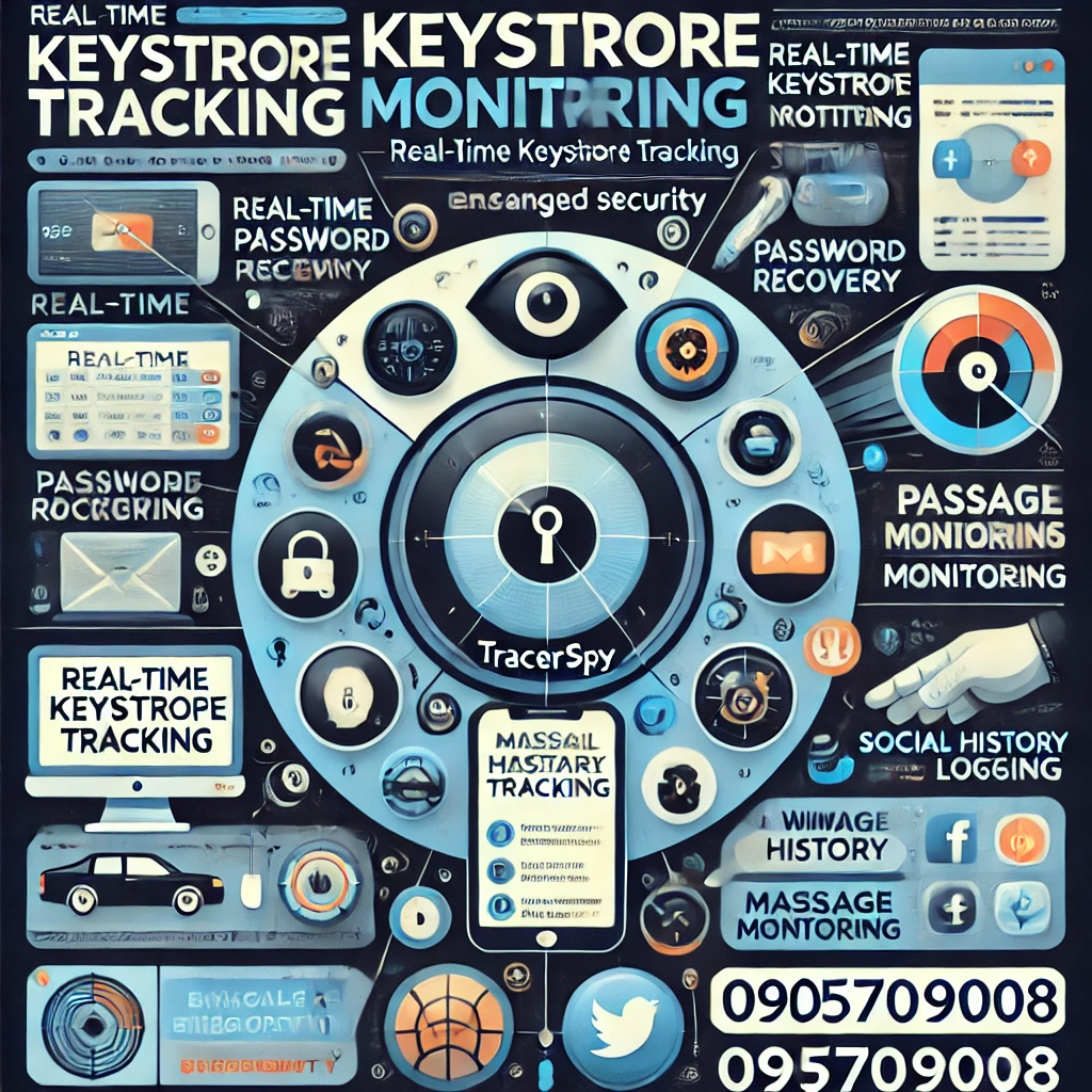 Hình ảnh minh họa về phần mềm Tracerspy giúp quản lý tổ hợp phím, ghi lại thao tác bàn phím, giám sát tin nhắn, theo dõi hoạt động trên thiết bị di động. Hỗ trợ kiểm soát từ xa, bảo vệ dữ liệu cá nhân, giám sát nhân viên và quản lý con cái hiệu quả.