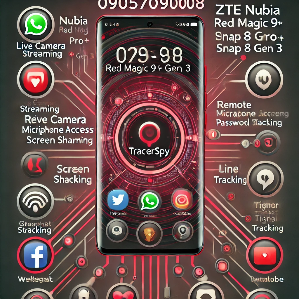 Hình ảnh ZTE Nubia Red Magic 9 Pro+ Snap 8 Gen 3 tích hợp Tracerspy, hỗ trợ giám sát cuộc gọi, theo dõi Zalo, WhatsApp, Facebook, Instagram, Telegram, TikTok, GPS, quay màn hình và kiểm soát thiết bị từ xa