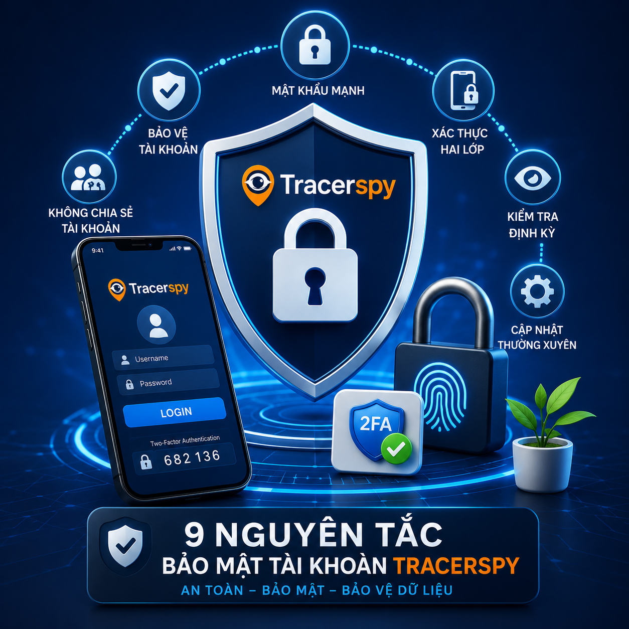 Bảo mật tài khoản Tracerspy với xác thực hai lớp, mật khẩu mạnh và các giải pháp bảo vệ dữ liệu trong thời đại số.