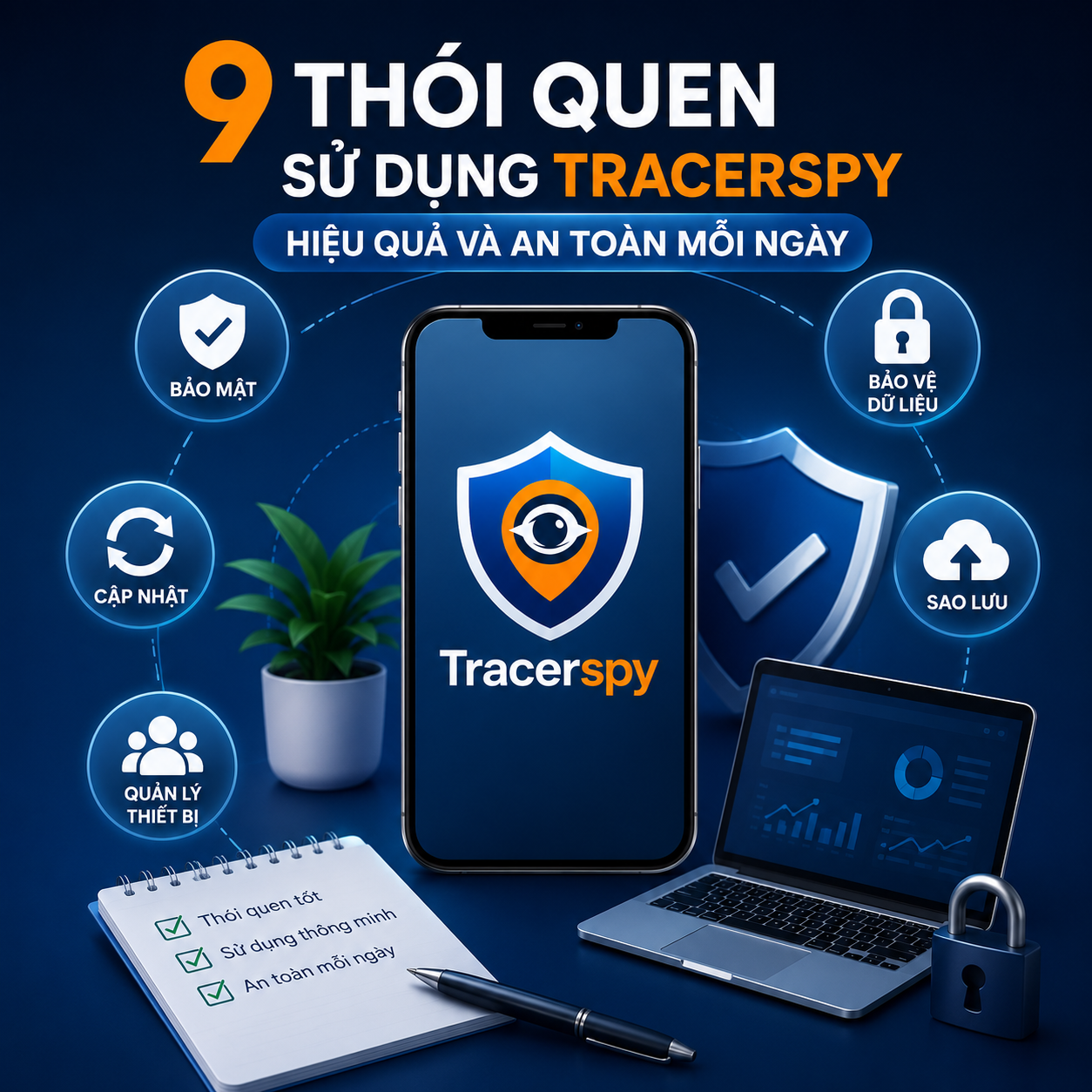 9 thói quen giúp sử dụng Tracerspy hiệu quả, sử dụng Tracerspy an toàn, quản lý thiết bị thông minh và bảo vệ dữ liệu cá nhân.
