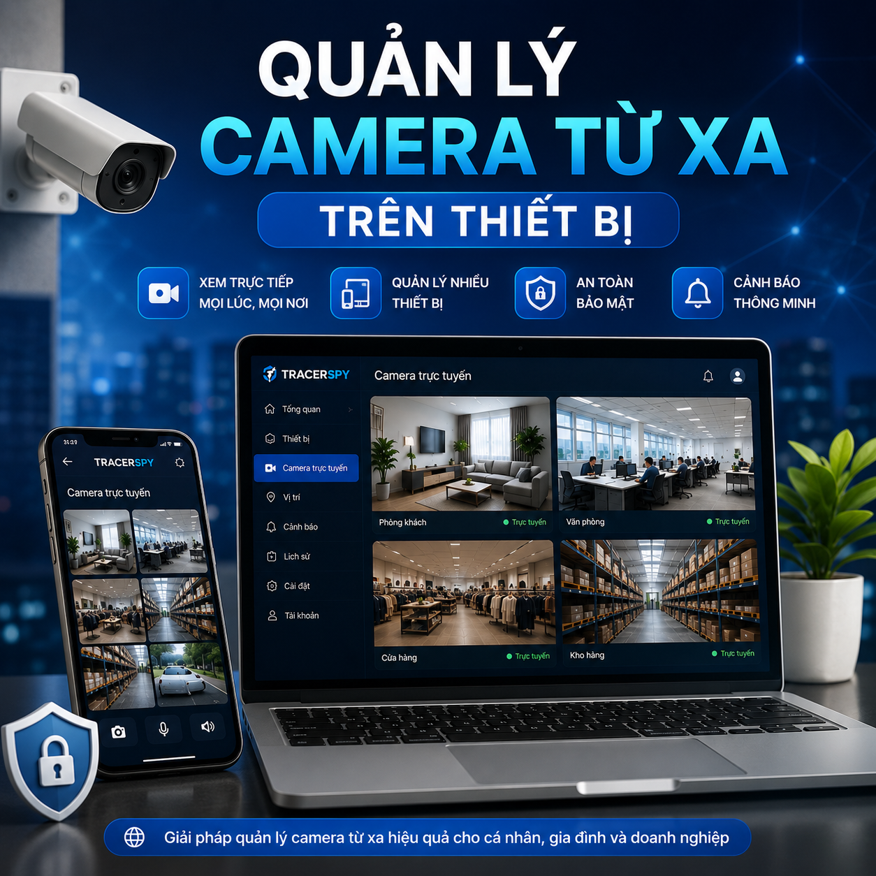 Quản lý camera từ xa trên thiết bị với TracerSpy hỗ trợ theo dõi và quản lý thiết bị trực tuyến hiệu quả.