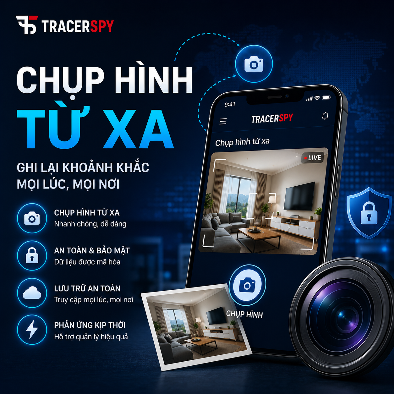 tính năng chụp hình từ xa giúp ghi nhận hình ảnh nhanh chóng, hỗ trợ quản lý thiết bị và theo dõi hoạt động