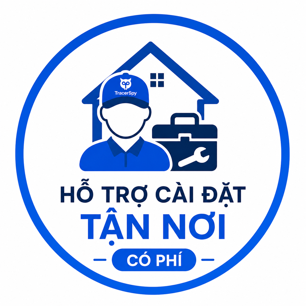 Biểu tượng dịch vụ hỗ trợ cài đặt tận nơi của TracerSpy với kỹ thuật viên và thiết bị công nghệ hiện đại