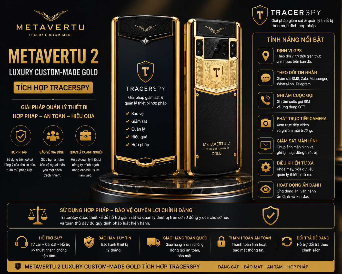 METAVERTU 2 Luxury tích hợp TracerSpy hỗ trợ định vị GPS và quản lý thiết bị hợp phápTracerSpy
