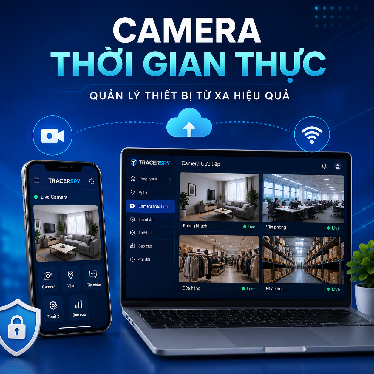 Camera thời gian thực trên TracerSpy hỗ trợ quản lý thiết bị từ xa trực tuyến.