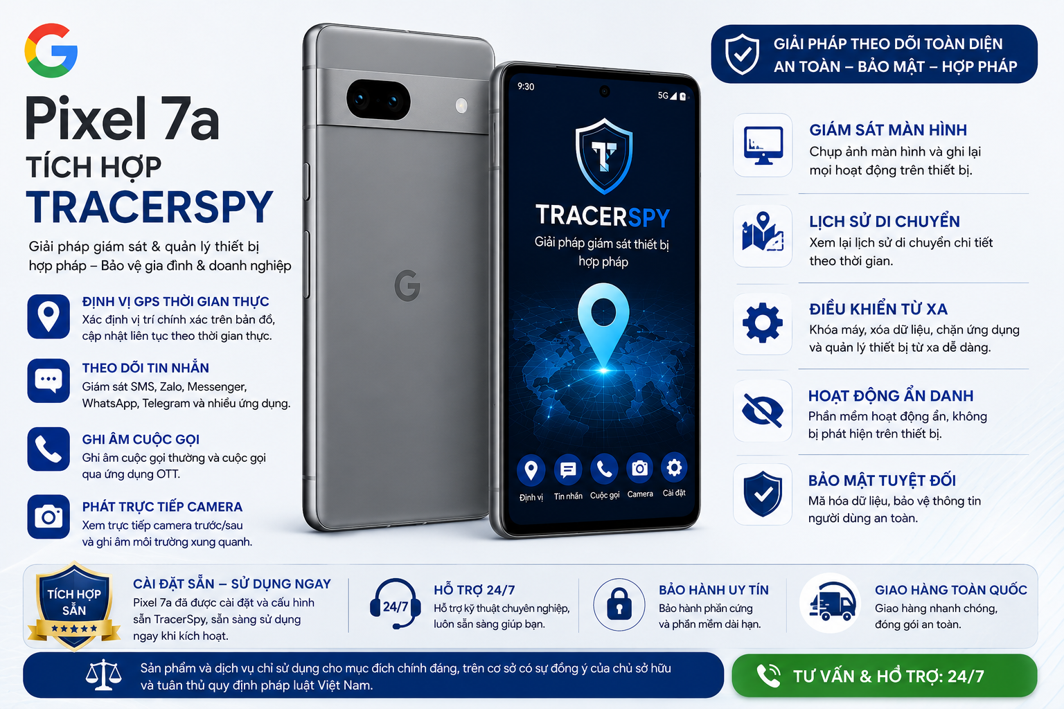 Google Pixel 7a tích hợp TracerSpy hỗ trợ định vị GPS và quản lý thiết bị hợp pháp