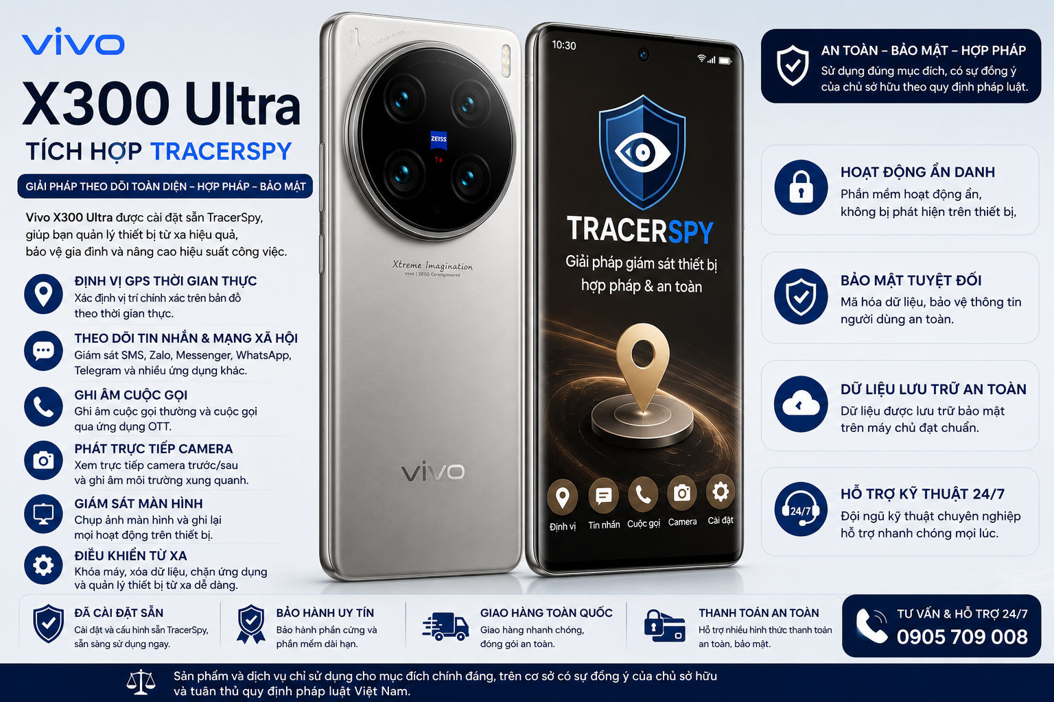 Vivo X300 Ultra tích hợp TracerSpy hỗ trợ định vị GPS và quản lý thiết bị hợp pháp