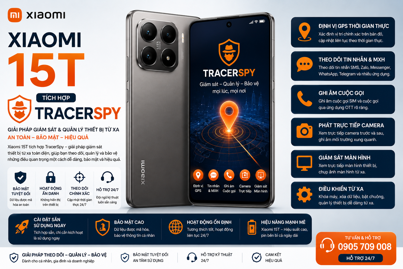 Điện thoại Xiaomi 15 tích hợp TracerSpy hỗ trợ định vị GPS và quản lý thiết bị hợp pháp