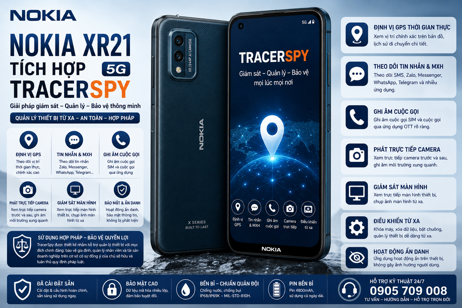 Điện thoại Nokia XR21 tích hợp TracerSpy hỗ trợ định vị GPS và quản lý thiết bị hợp pháp