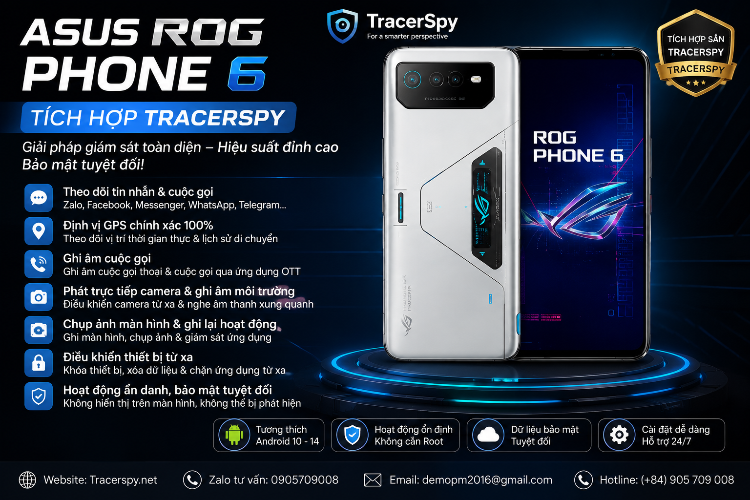ASUS ROG Phone 6 tích hợp TracerSpy hỗ trợ theo dõi thời gian thực và định vị GPS.