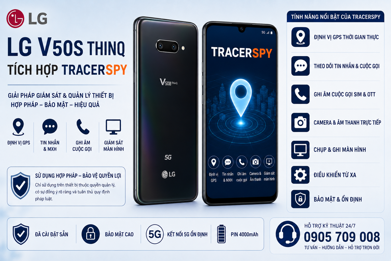 LG V50S ThinQ tích hợp TracerSpy với các tính năng quản lý thiết bị