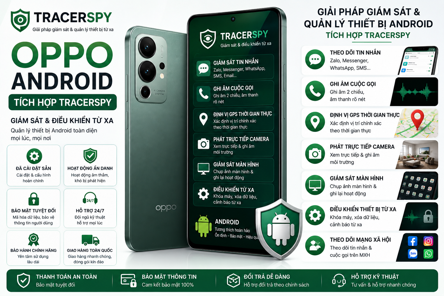 OPPO Android tích hợp TracerSpy hỗ trợ theo dõi GPS, cuộc gọi, tin nhắn và điều khiển thiết bị từ xa.