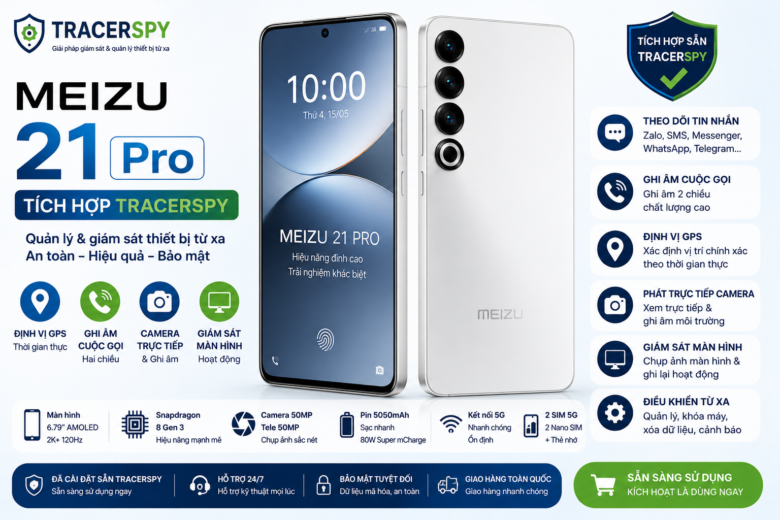 Meizu 21 Pro tích hợp TracerSpy hỗ trợ theo dõi GPS, cuộc gọi, tin nhắn và điều khiển thiết bị từ xa.