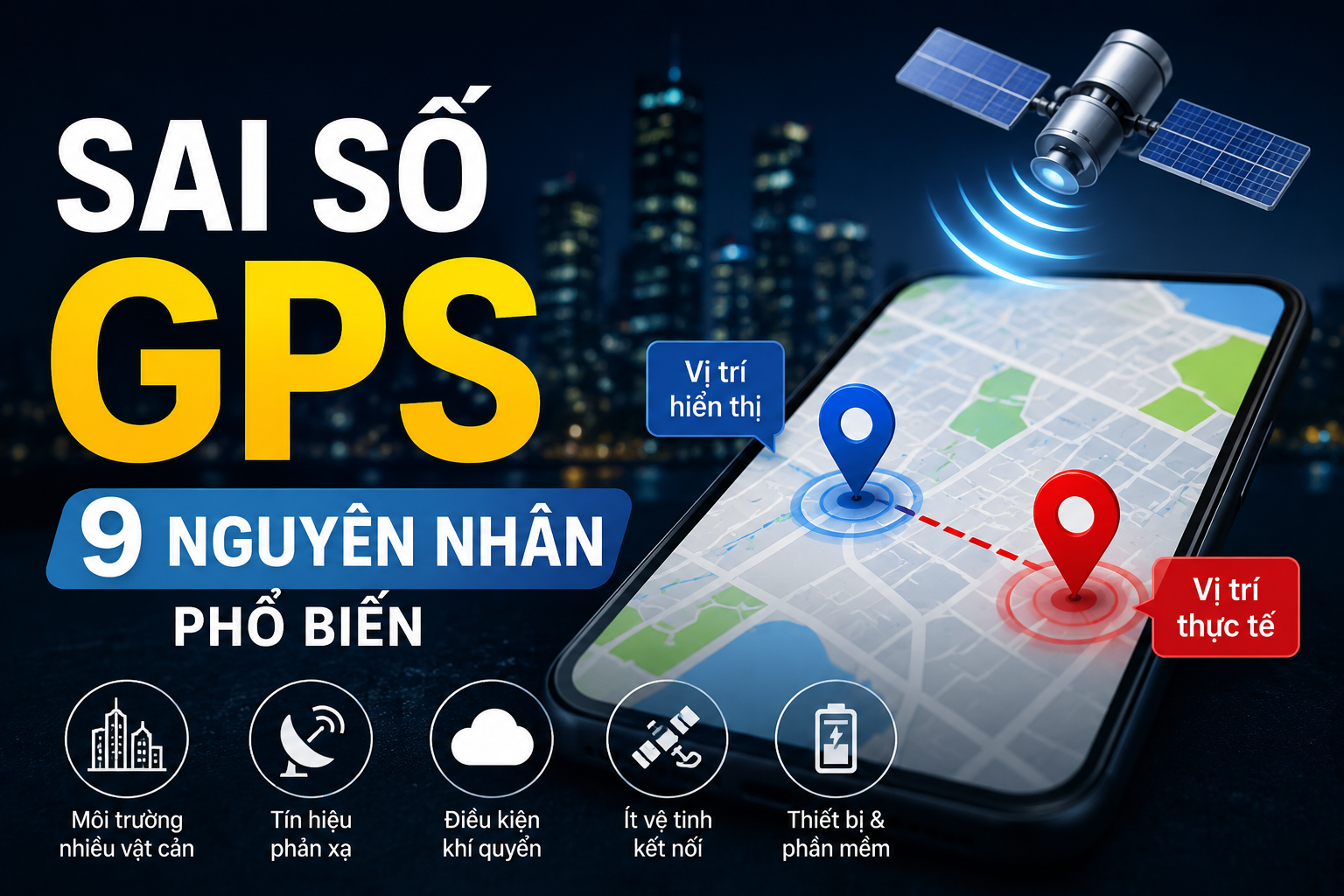 Sai số GPS khiến GPS bị lệch vị trí do tín hiệu GPS yếu và nhiều yếu tố ảnh hưởng đến độ chính xác GPS khi định vị.