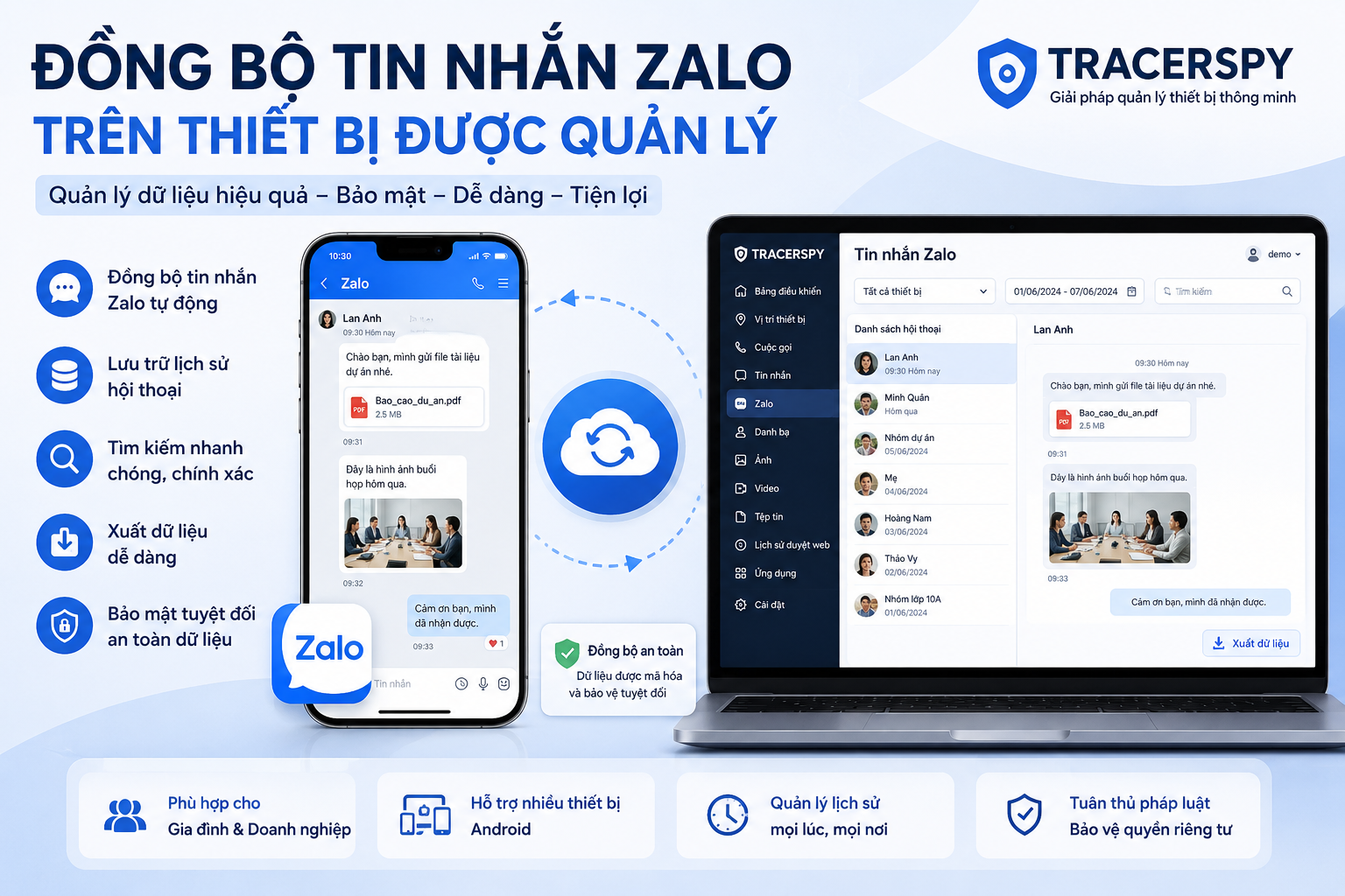 Đồng Bộ Tin Nhắn Zalo Trên Thiết Bị Được Quản Lý Với TracerSpy
