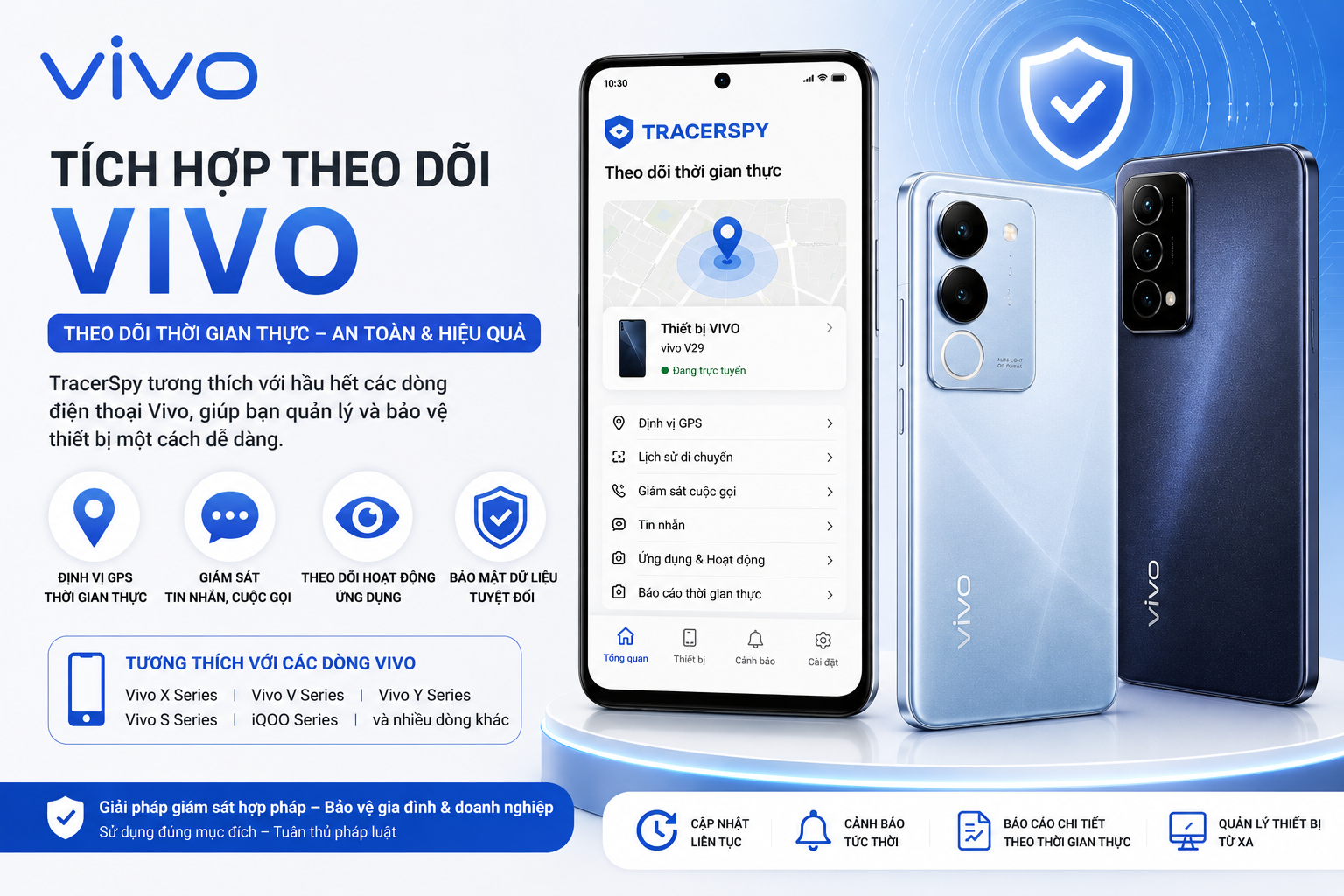 Tích hợp theo dõi Vivo bằng phần mềm TracerSpy tương thích nhiều dòng điện thoại Vivo.