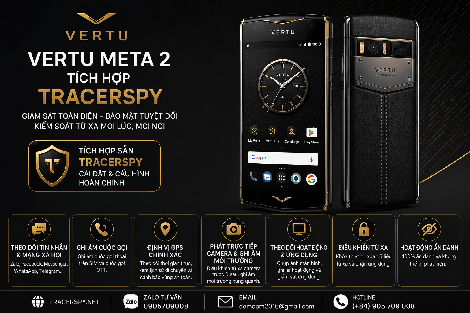 Vertu Meta 2 tích hợp TracerSpy hỗ trợ theo dõi GPS và quản lý từ xa