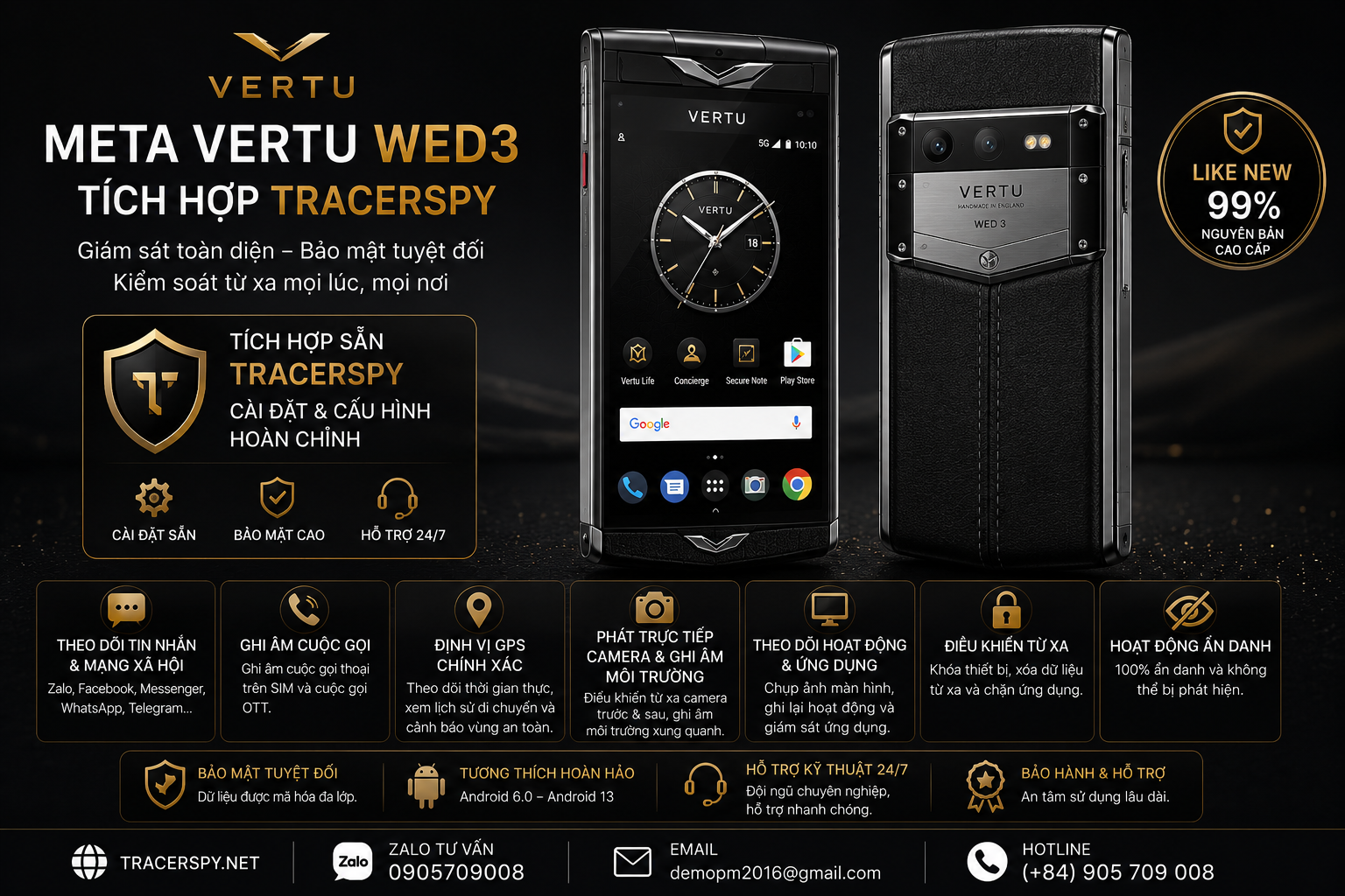 Meta Vertu WED3 tích hợp TracerSpy hỗ trợ theo dõi GPS và quản lý từ xa