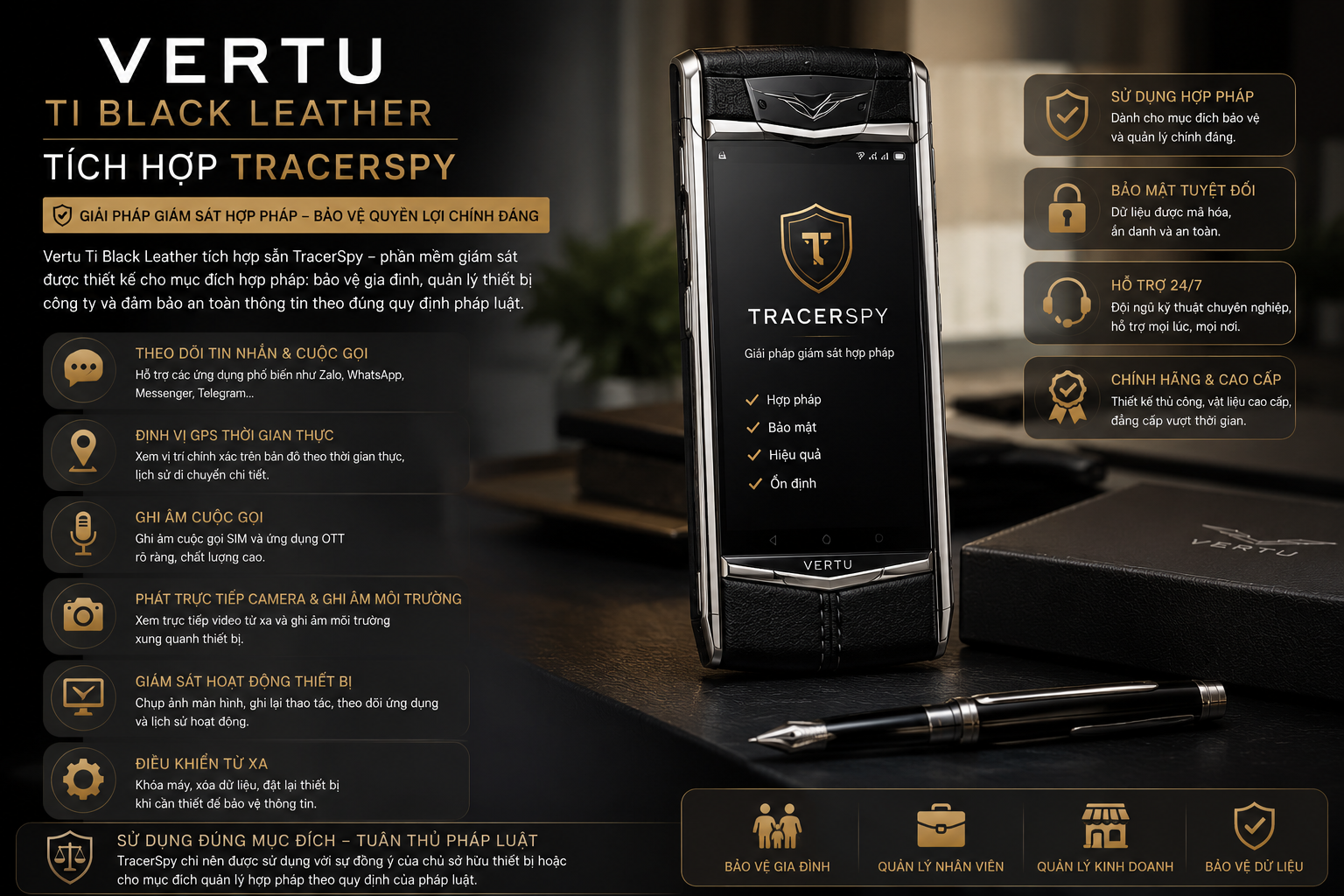 Vertu Ti Black Leather tích hợp TracerSpy dành cho nhu cầu quản lý thiết bị hợp pháp