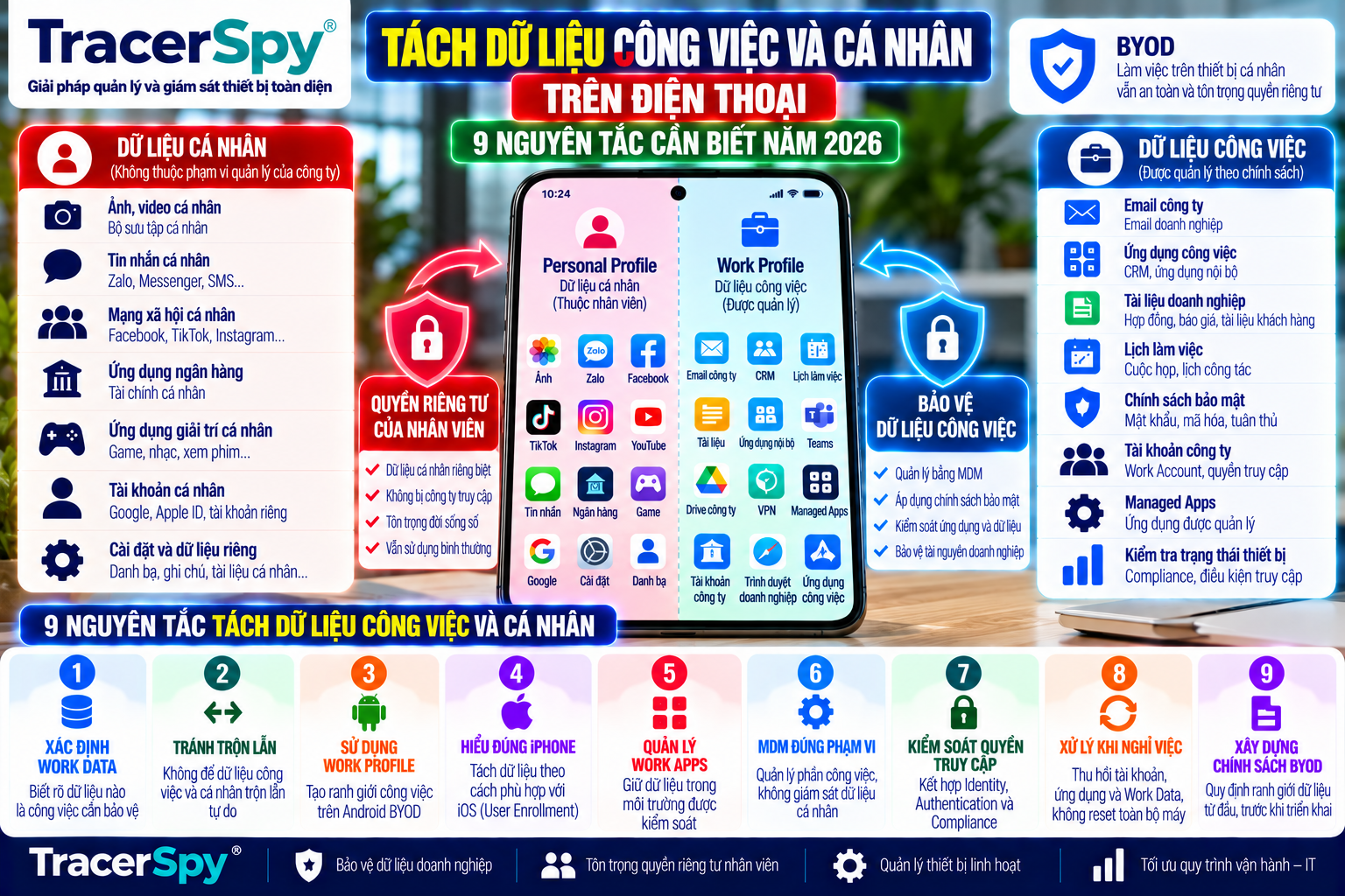 Tách Dữ Liệu Công Việc Và Cá Nhân Trên Điện Thoại: 9 Nguyên Tắc BYOD 2026