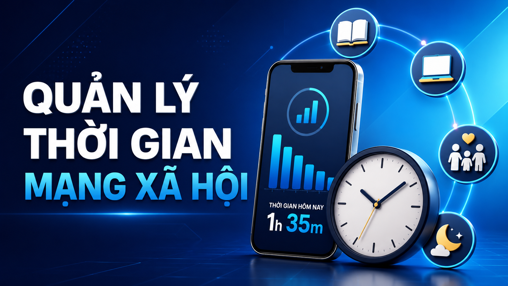 Quản lý thời gian sử dụng mạng xã hội bằng điện thoại và đồng hồ.