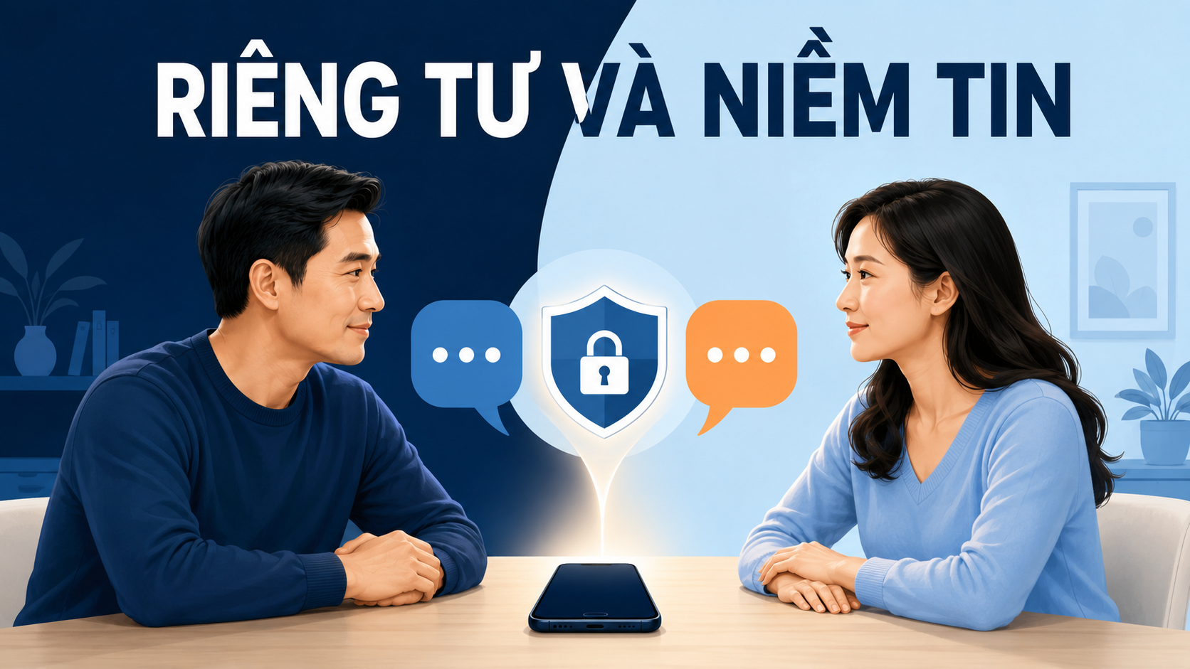 Vợ chồng trao đổi về quyền riêng tư và niềm tin khi sử dụng điện thoại