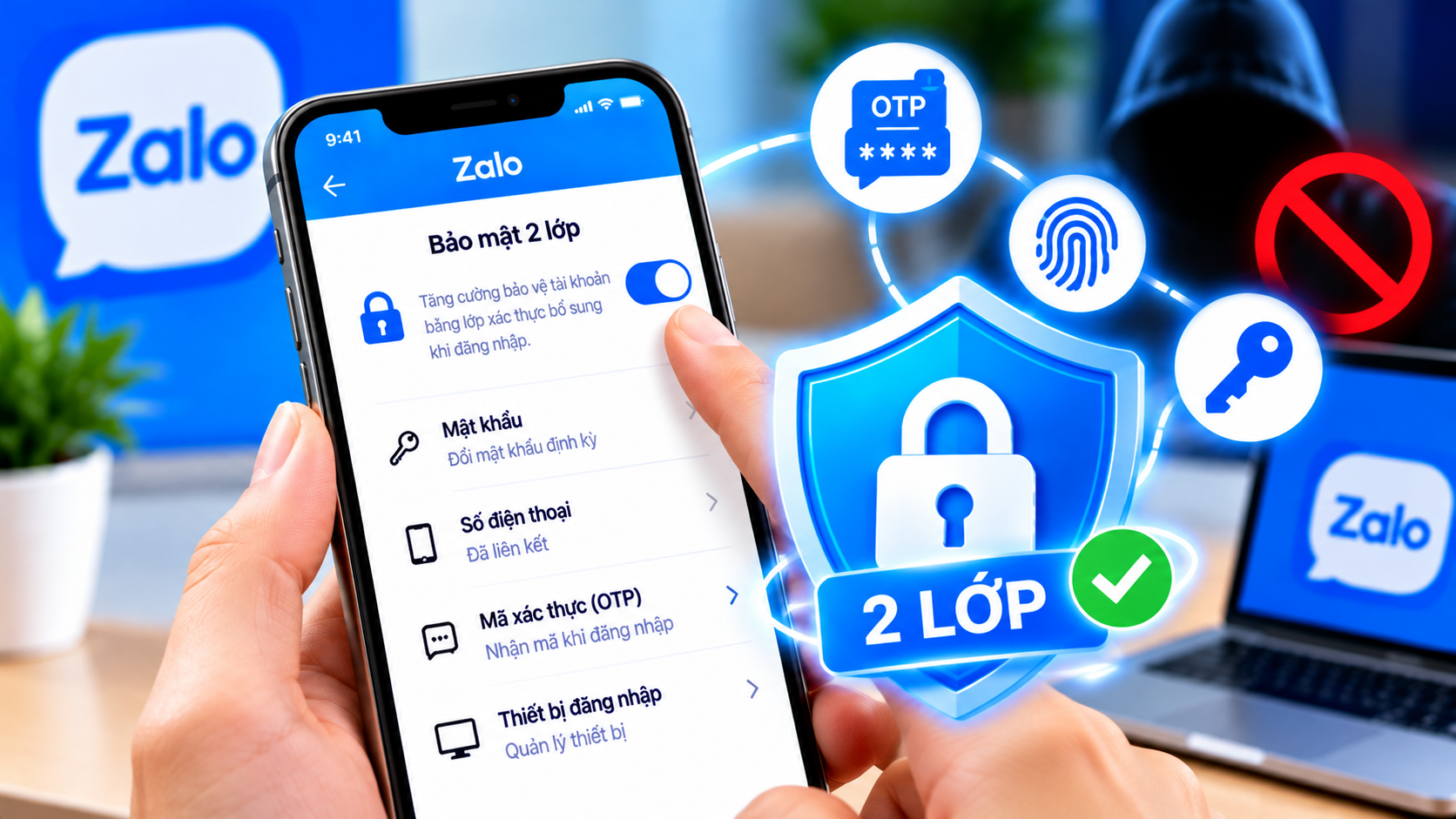 Bảo mật 2 lớp Zalo trên điện thoại, bật xác thực 2 lớp, bảo vệ mã OTP và ngăn đăng nhập trái phép vào tài khoản Zalo.