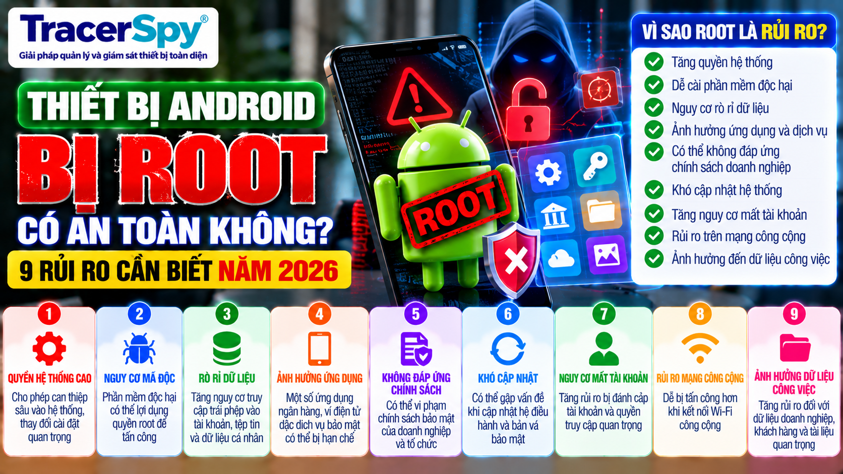 Rủi ro root Android đối với bảo mật điện thoại, tài khoản, ứng dụng và dữ liệu khi thiết bị Android bị root năm 2026