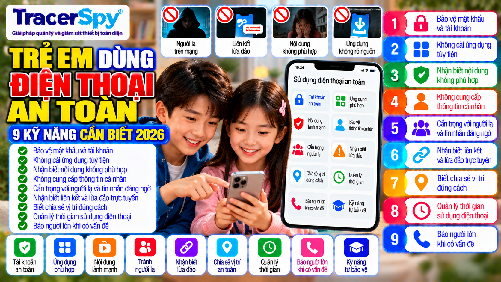 Trẻ Em Dùng Điện Thoại An Toàn: 9 Kỹ Năng Cần Biết 2026